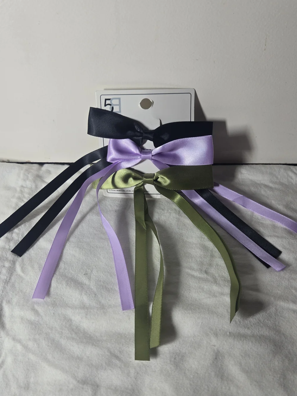 3 Piece Satin Ribbon Bow Hair Clips - Lavender, Olive & Black